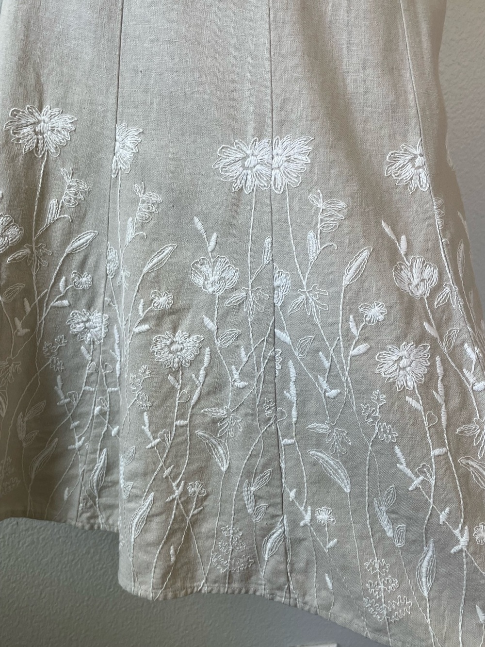 Christopher & Banks Linen Blend Embroidered Floral Midi Skirt Cottagecore Boho - Picture 4 of 10